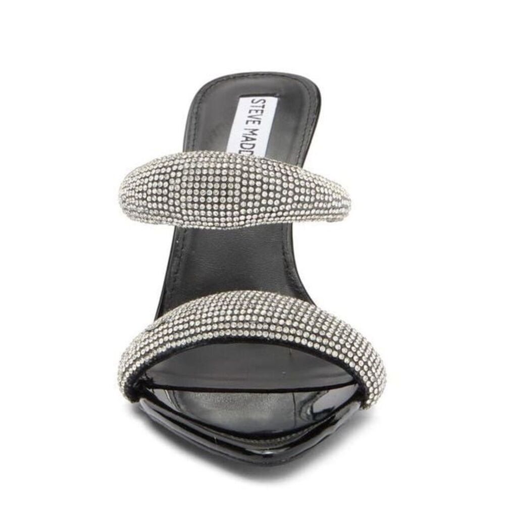 Revolve Steve Madden Metallic Harperr Black Crystal Embellished Heeled Sandals - Picture 2 of 13